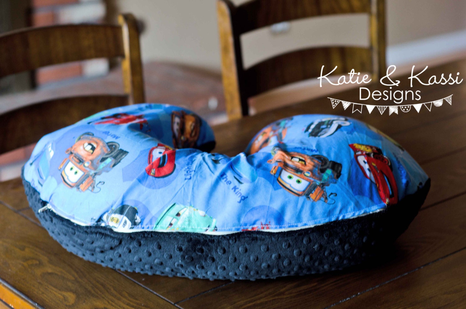 Disney Cars with Black Minky Dot  Boppy Cover READY TO SHIP