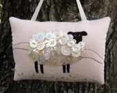PINK Ireland Sheep Decor - Primitive Embroidery Door Hanger - Original Design