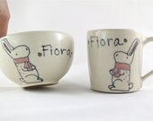 Personalized Baby Gift - Childs Cup and Bowl Set - Bunny Rabbit