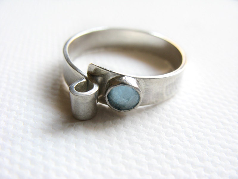 Architectural inspired sterling silver ring - blue topaz ring - unique silver band