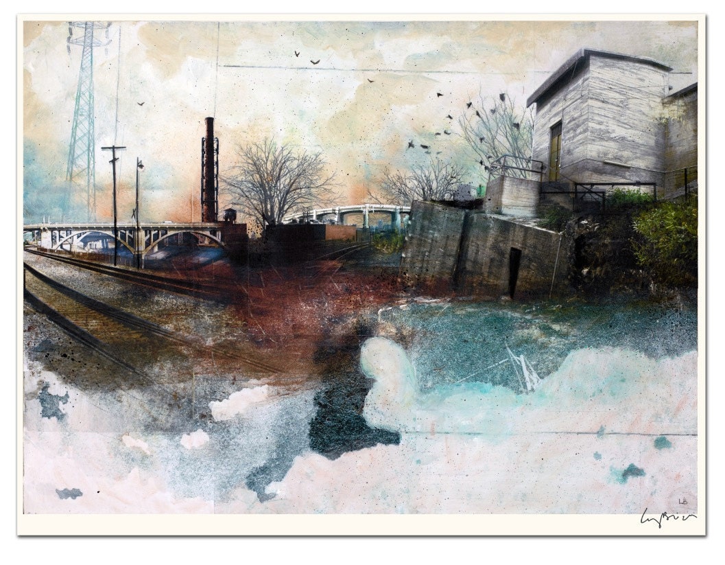In a Fog - Cityscape Art Lithograph - 17 x 22" - Signed by the artist