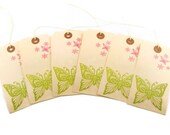 Spring Green & Pink Butterfly Gift Tags Set of 6 Handmade Merchandise Tags Gift Wrap Scrapbooking Wedding Escort Tags