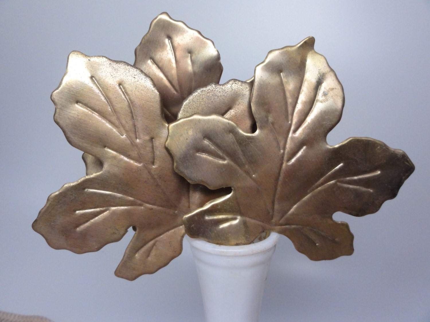 Set of Three Vintage Brass Autumn Leaves