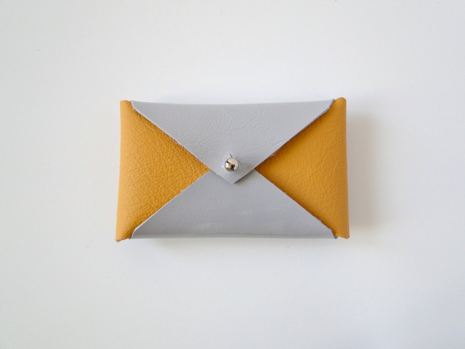 Leather Business Card Case or Wallet - Light Grey and Goldenrod Yellow Colorblock