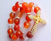 Carnelian Orange Gemstone and Gold Faith Sideways Cross Bracelet