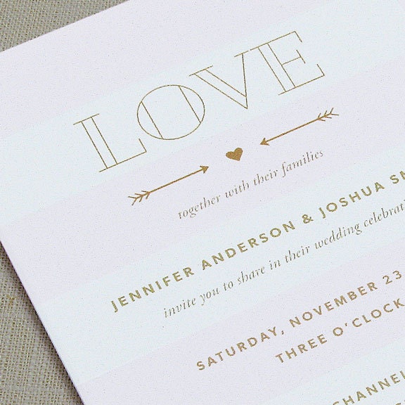 Modern Wedding Invitation-Classic stripes with heart and arrow detail-DEIRDRE