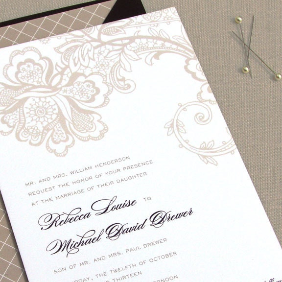 Modern Elegant Classic Wedding Invitation with vintage lace details-SOPHIE