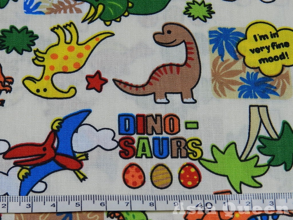 Cotton fabric - dinosaurs - beige - half yard - cotton