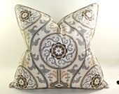 Medallion Pillow Cover, Cushion, Toss Pillow, Gray and Tan Pillow