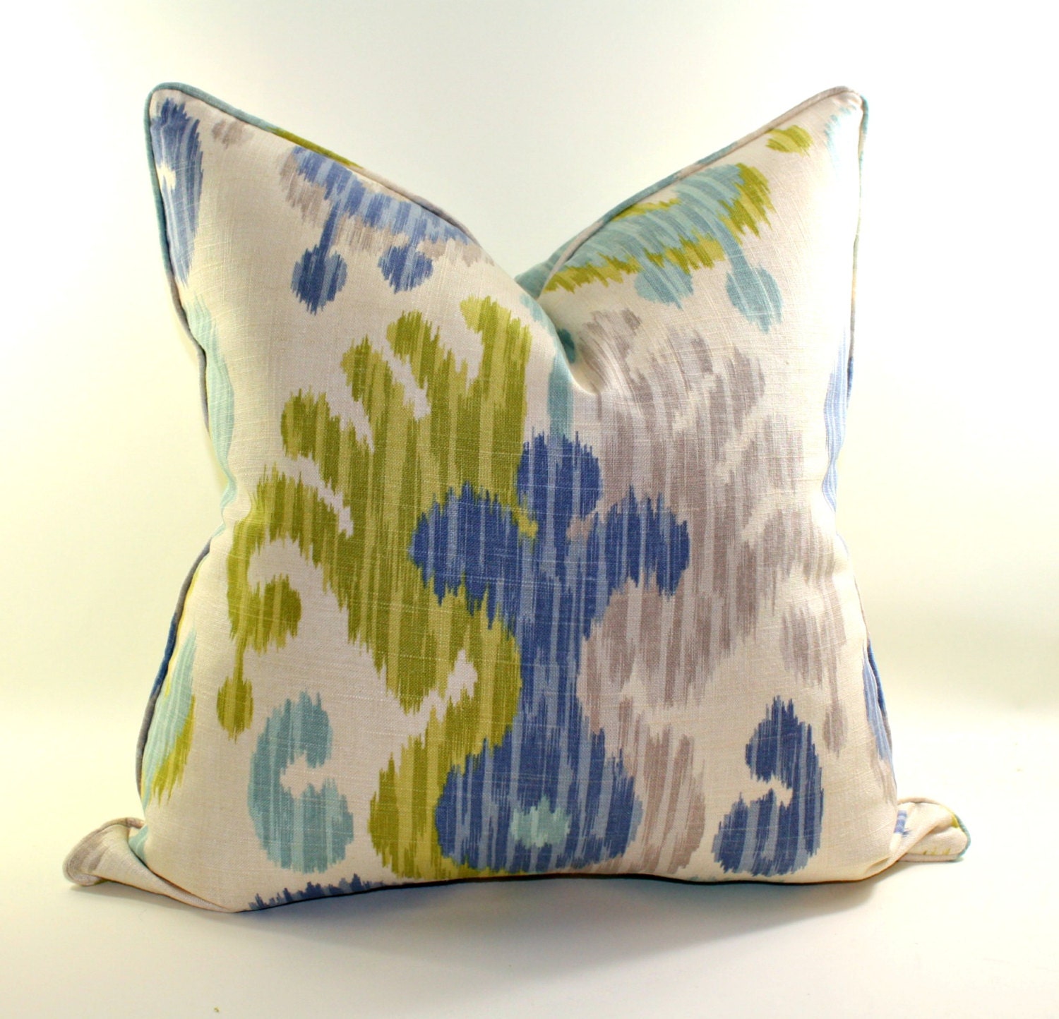 AquaMarine Ikat Pillow Cover, Cushion, Linen Pillow, Floral Pillow, Toss Pillow