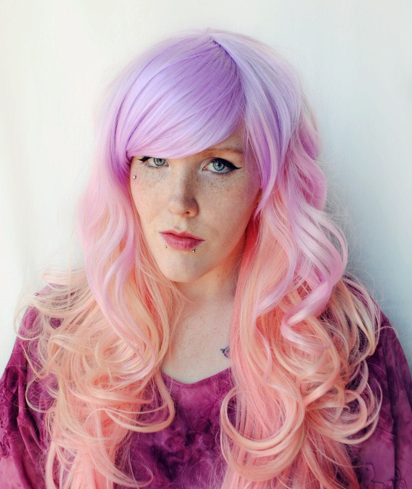 SALE - PINK FROSTING wig // Pastel Strawberry Pink Grape Purple Hair // Wavy Long wig