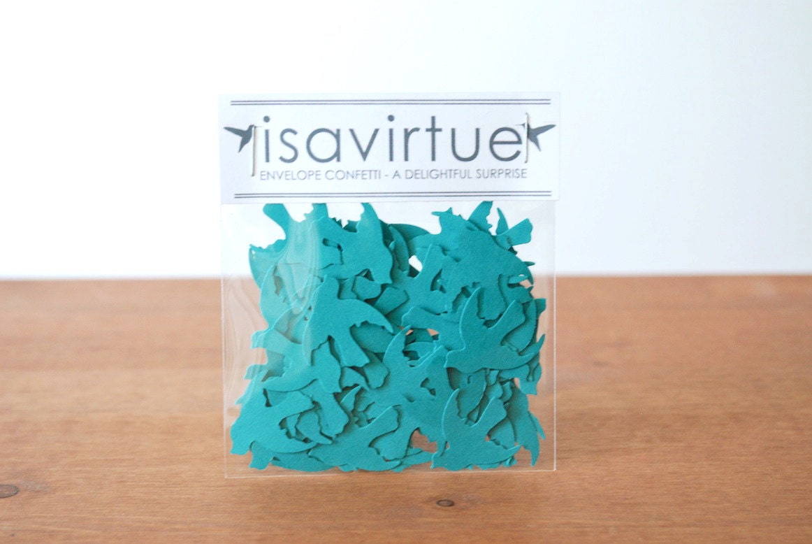 envelope confetti: teal birds