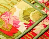 Patchwork Placemats Summer Geraniums large Reversible coleus Dahlia Horsetail  set of 4