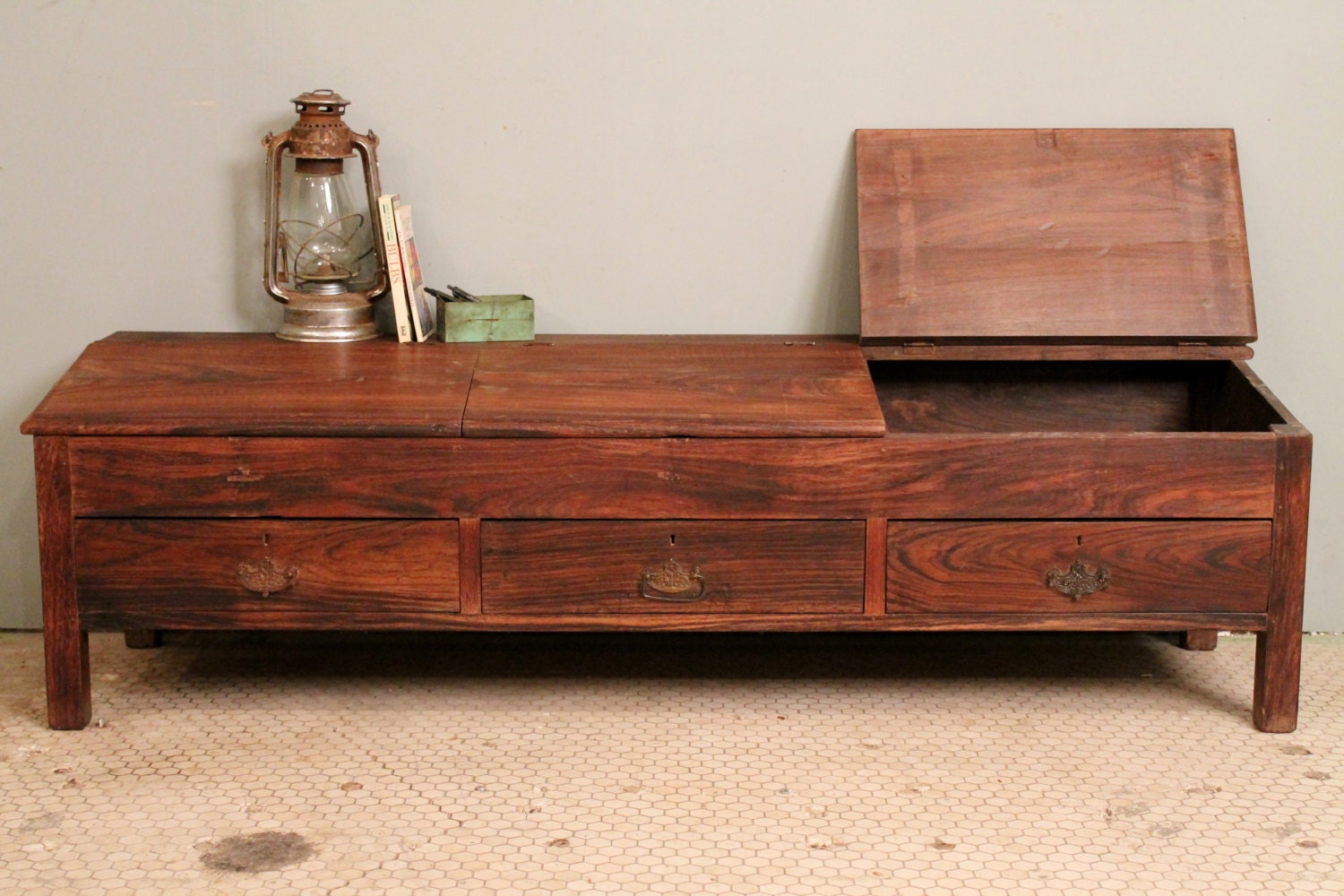SALE Restored Antique Indian Dark Wood Merchant Storage Desk