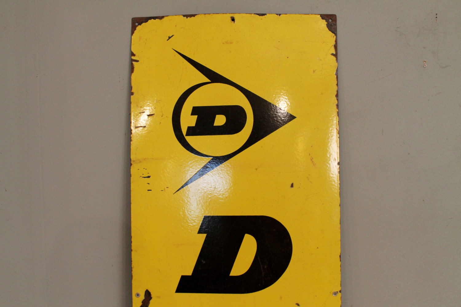 Antique Porcelain Yellow and Black Dunlop Sign Pop Art