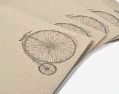 Antique Bike Handstamped Kraft Brown Cards Set of 5 with Envelopes