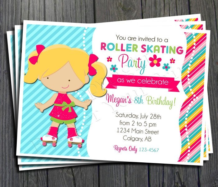 Roller Skating Birthday Invitation - FREE Thank You Card included Il_170x135