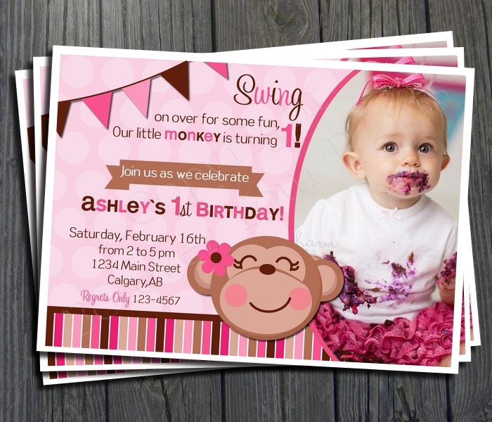 Monkey Girl Birthday Invitation - Includes FREE Thank You Card Il_170x135