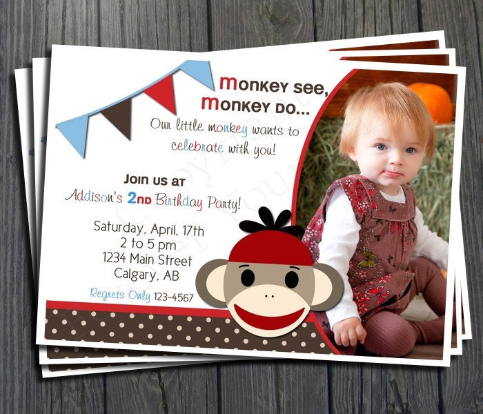 Monkey Birthday Invitation - FREE Thank You Card included Il_570xn