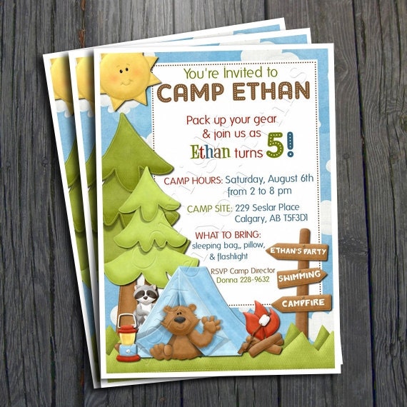 Camping Birthday Invitation - FREE Thank You Card included Il_570xn