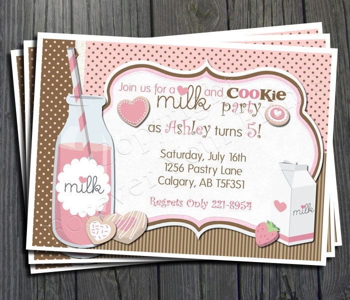 Milk and Cookies Birthday Invitation - FREE Thank You Card included Il_570xn
