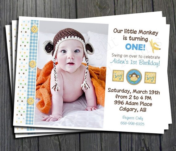 Monkey Birthday Invitation - FREE Thank You Card included Il_570xn