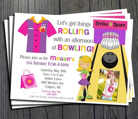 Bowling Birthday Invitation - FREE Thank You Card included Il_570xn