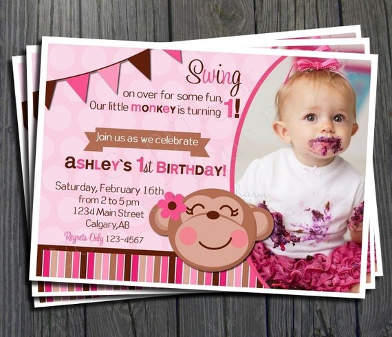 Monkey Girl Birthday Invitation - Includes FREE Thank You Card Il_570xn