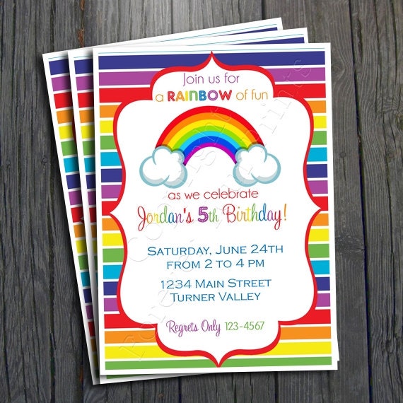 Rainbow Birthday Invitation - FREE Thank You Card included Il_570xn