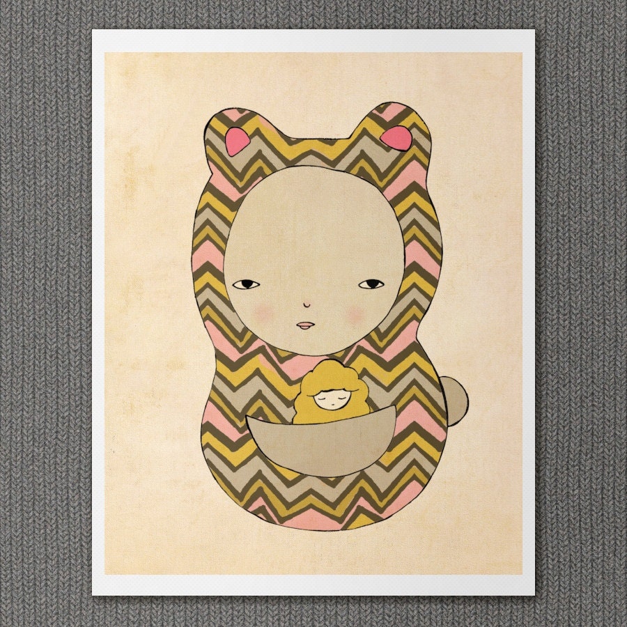 Safe Here 16x20 / Illustration Print, Childrens Decor, Nursery Wall Art, Unique Quirky Home Decor, Kids Room, Giclee Print