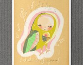 Lullabies 8x10 / Digital Print, Illustration, Giclee Print, Quirky Cute Kids Art, Bird, Friendship, Love, Nursery Decor, Art Poster