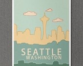 Seattle Washington Skyline 2.0 8x10 / Typography Print, Nursery Decor, City Illustration, Travel Theme, Digital, Trendy Loft, Grunge Music