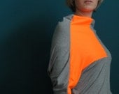 oversized colorblock long sleeve in light grey and neon orange