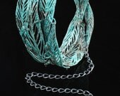 OOAK Verdigris green blue statment Leaf metal lace bracelet