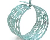 Green verdigiris  Wide Lace cuff Bracelet, wedding jewelry