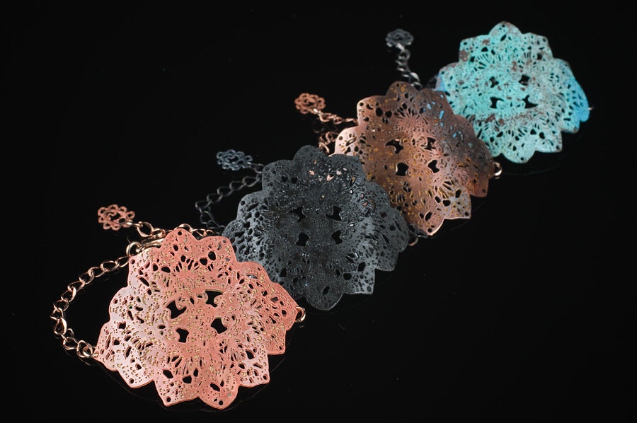 Verdigris Patina bracelet Neo Classical metal lace - bridesmaids set