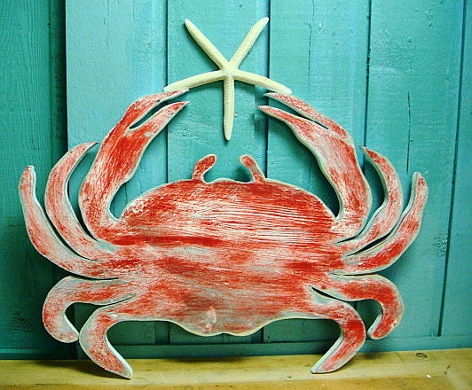 Red Crab Sign Wall Art Beach House Sign Coastal Ocean Decor