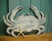 White Crab Sign Wall Art Beach House Sign Coastal Ocean Decor
