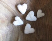 Felted wool hearts, white, set of 5