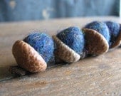 Felted wool acorns, set of 6, dark blue opal