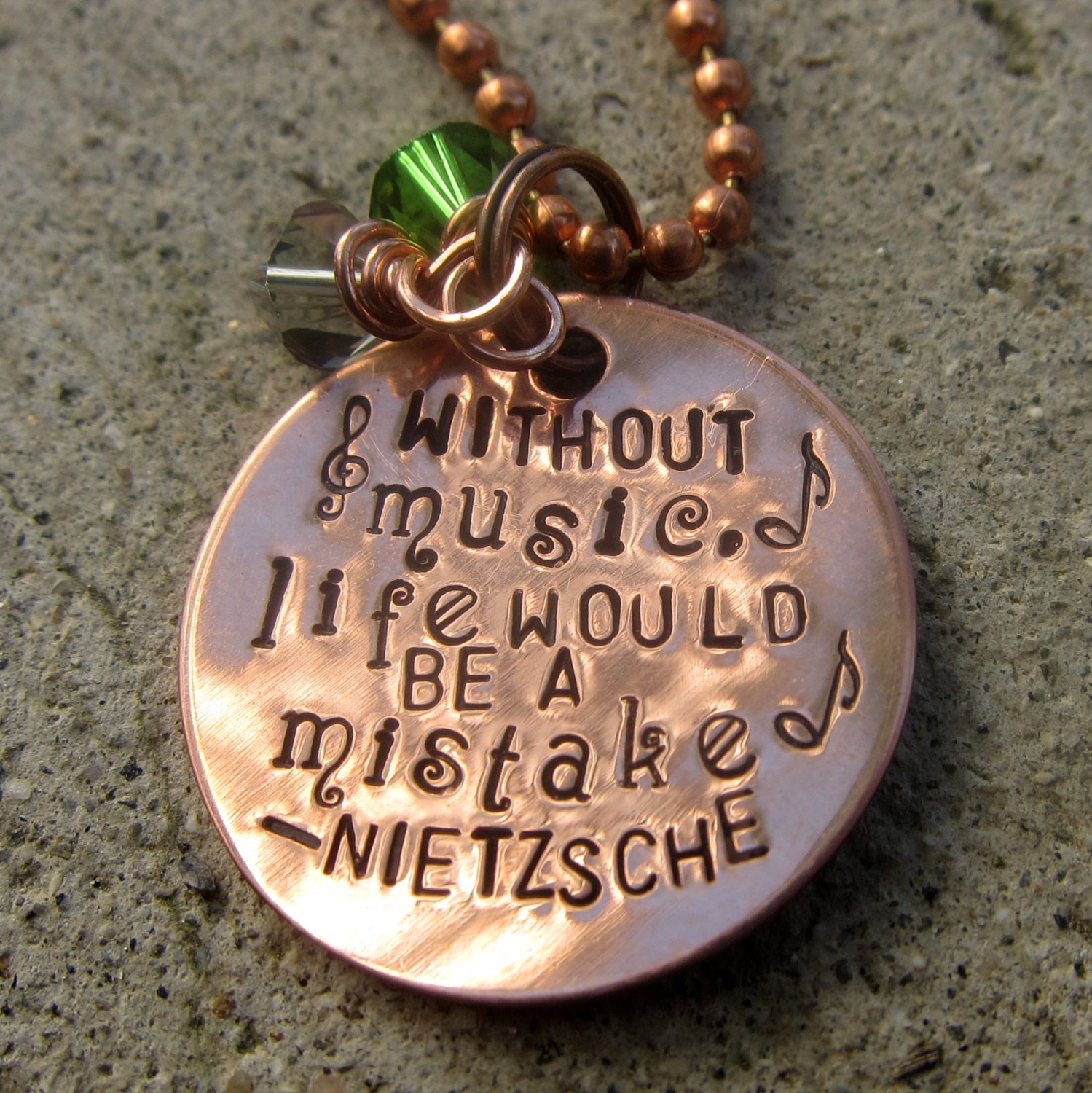 Nietzsche Quote - Without music Life would be a mistake - Hand Stamped Necklace