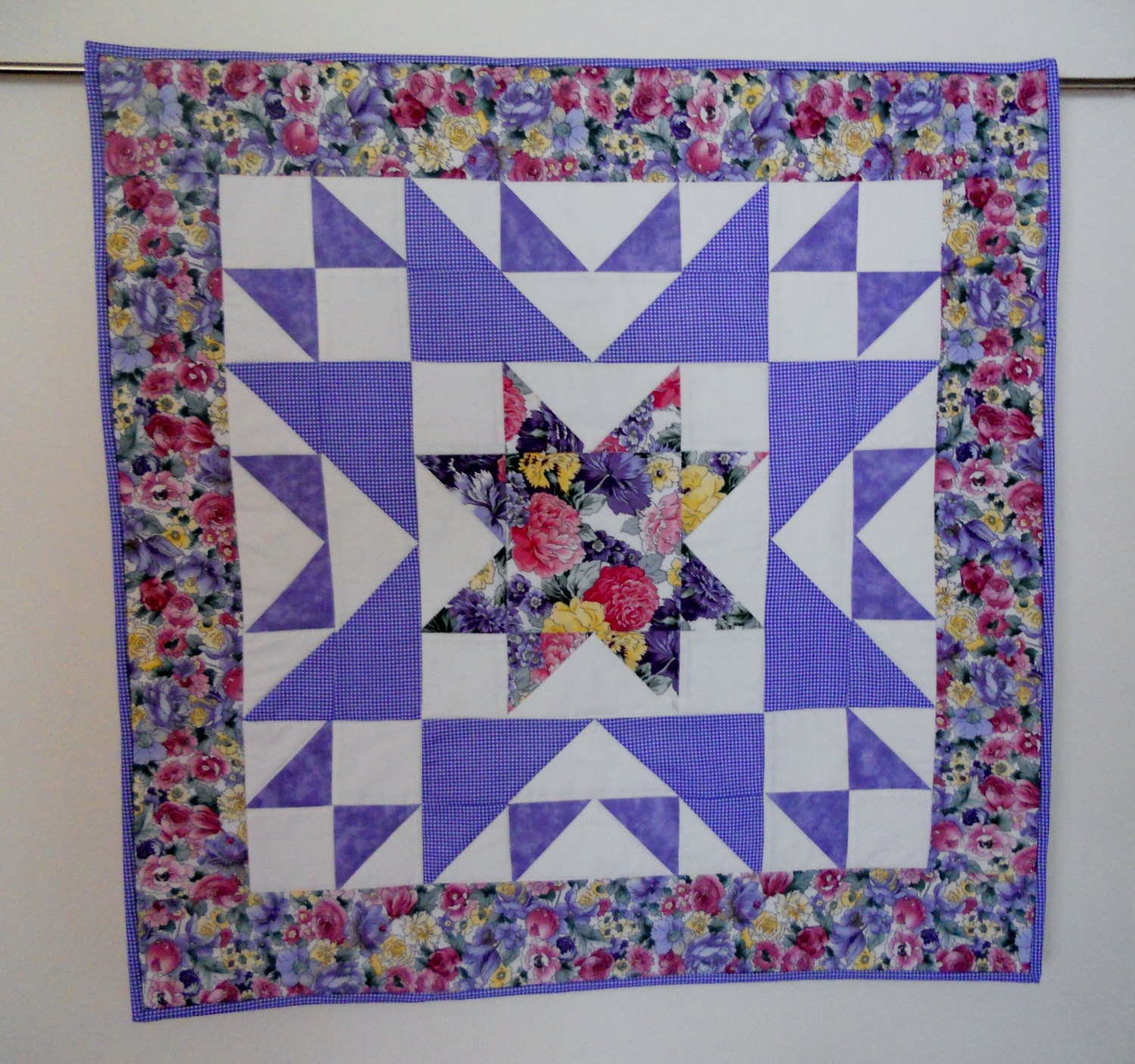 Flower Star Quilted Wall Hanging Table Topper Runner in Lavender