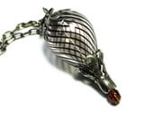 Steampunk Necklace Airship Hot Air Balloon- Into the Aether Latticino Glass Brown and Silver Balloon in Brass by Dr Brassy Steampunk
