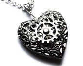 Steampunk Necklace The Clockwork Heart Locket Gunmetal Silver Necklace with Gear by Dr Brassy Steampunk