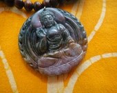 Carved Agate Kuan Yin Prayer Bead Necklace African Quan Yin Buddha