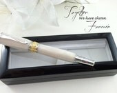 Bridal White Pearl 22kt Gold Wedding Guest Book Pen - FREE Engraving