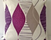 Retro waves in shades of purple on cream background cushion cover, contemporary designer slip cover, throw pillow