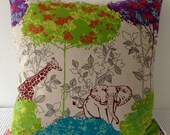 Japanese colorful cushion cover with animal and plant motif, throw pillow, decorative cushion