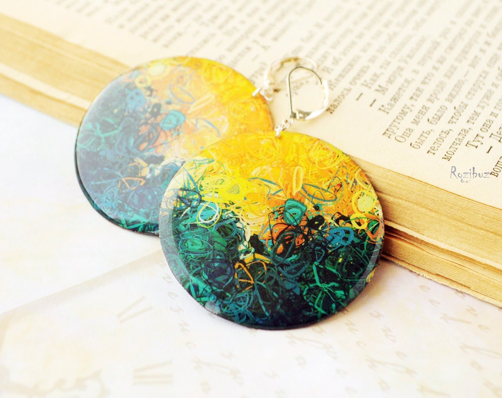 Yellow and green earrings dangle from resin - resin, fresh gift idea for her, ivory, beige, nature, tropical green - made to order