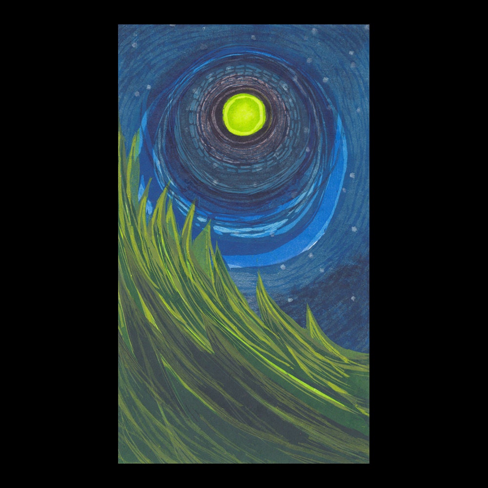 GREEN WAVE woodcut print